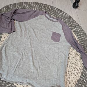 Gray and Purple Raglan Sleeve Shirt